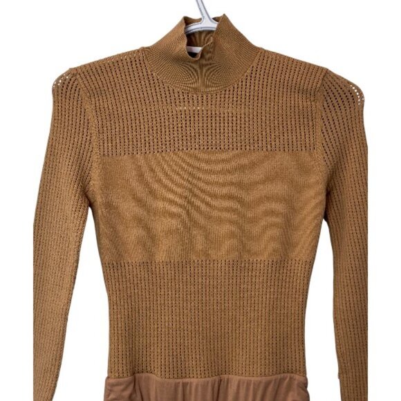 JLUXLABEL beige one piece long sleeve mock neck knitted bodysuit size S - Picture 3 of 6